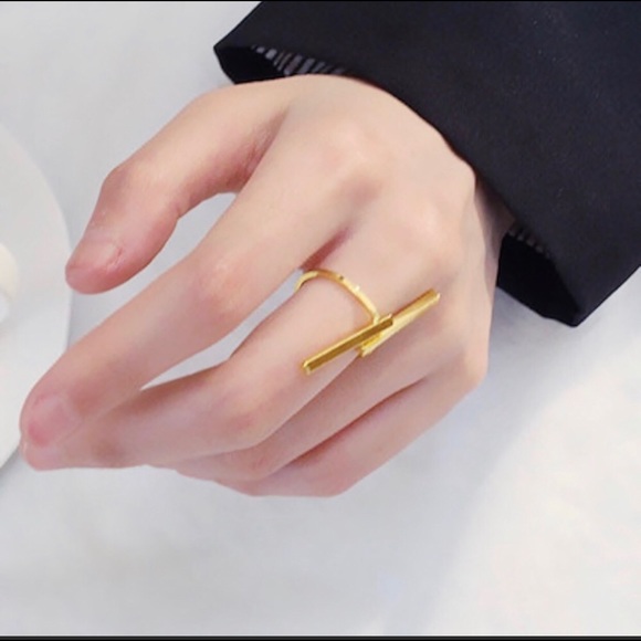 🌹3/$10 Double Gold Bar Geometric Trendy Boho Ring - Picture 2 of 3